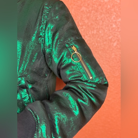 House of Holland Metallic Green Bomber Jacket - Picture 10 of 15